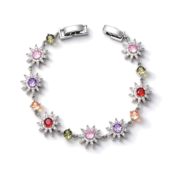 Women's Jewelry Brass 4-14mm CZ Flowers Bracelet - Image 2