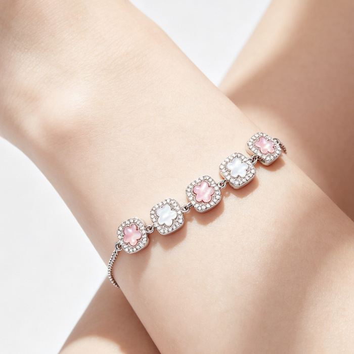 Women's Jewelry Brass Square Shell Clover Flowers Bracelet - Image 4