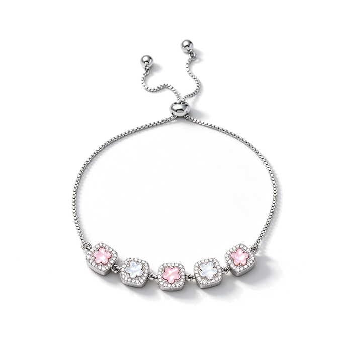 Women's Jewelry Brass Square Shell Clover Flowers Bracelet