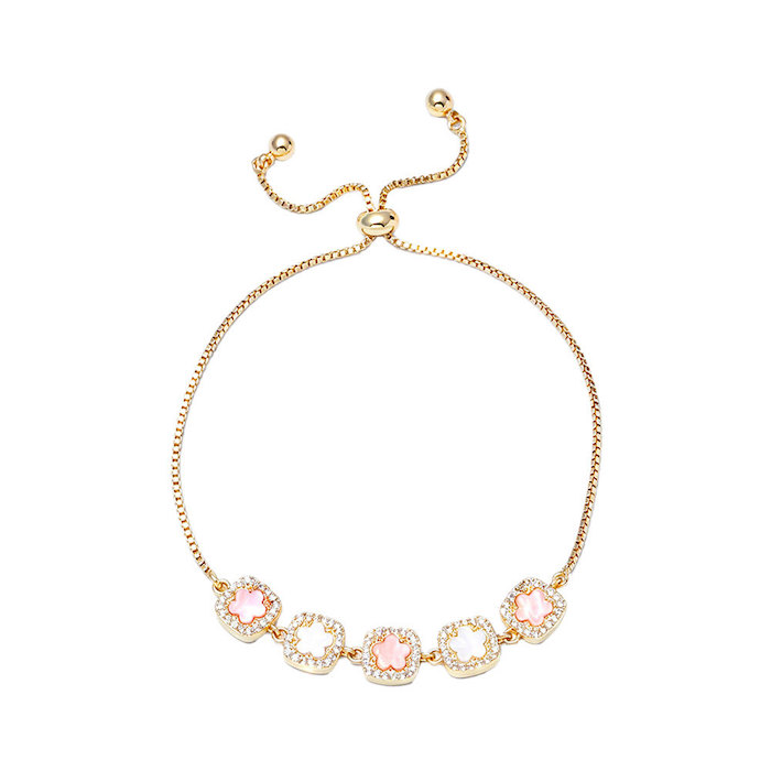 Women's Jewelry Brass Square Shell Clover Flowers Bracelet - Image 2