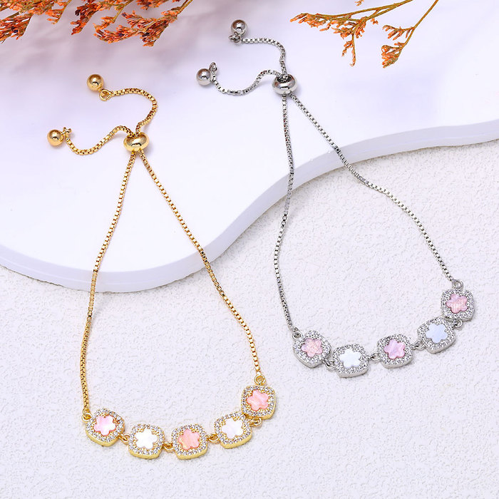 Women's Jewelry Brass Square Shell Clover Flowers Bracelet - Image 3