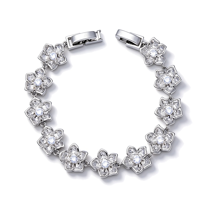 Women's Jewelry Brass 11mm CZ Flower Charms Bracelet