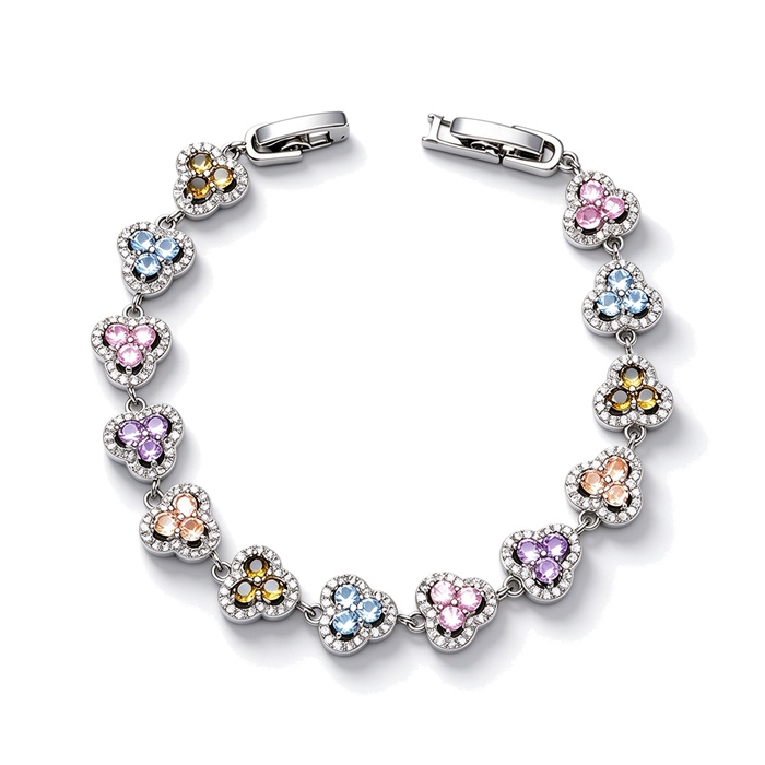 Women's Jewelry Brass 8mm CZ Clover Charms Bracelet