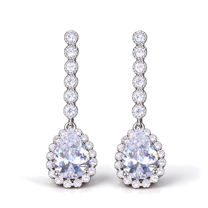 Factory Jewelry Brass CZ Teardrop Hanging Stud Earrings