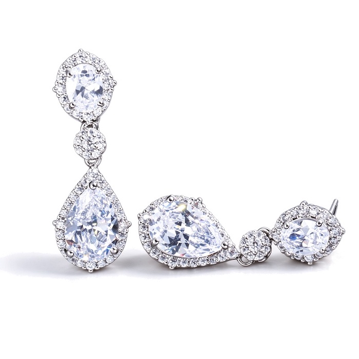 Factory Jewelry Brass Oval CZ Teardrop Stud Earrings