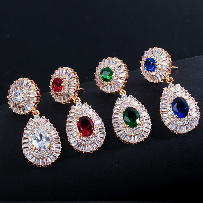 Factory Jewelry Brass CZ Flower Teardrop Stud Earrings - Image 3