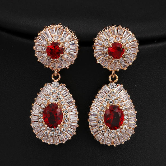 Factory Jewelry Brass CZ Flower Teardrop Stud Earrings - Image 2
