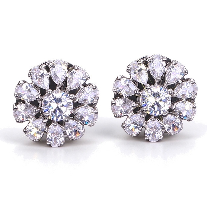 Factory Jewelry 18mm Brass Teardrop CZ Flower Stud Earrings