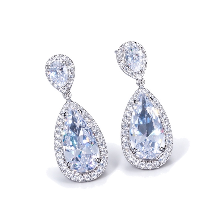Factory Jewelry 35mm Brass CZ Teardrop Stud Earrings
