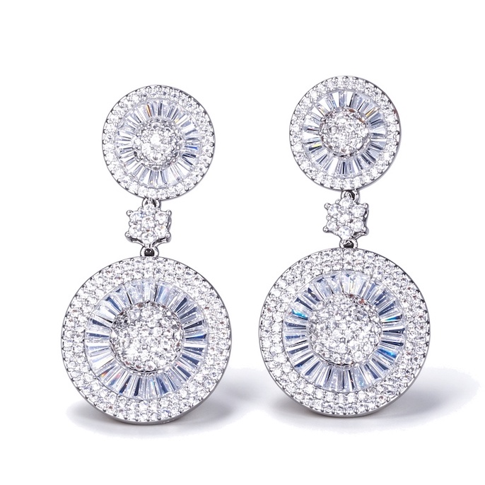 Factory Jewelry 45mm Brass White CZ Circles Stud Earrings