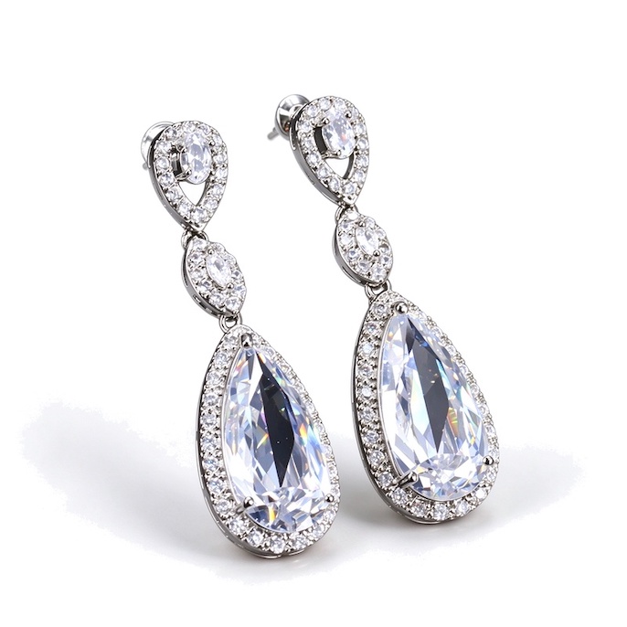 Factory Jewelry 44mm Brass CZ Teardrops Stud Earrings