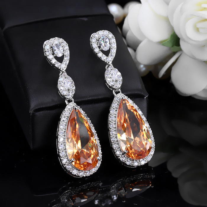 Factory Jewelry 44mm Brass CZ Teardrops Stud Earrings - Image 2