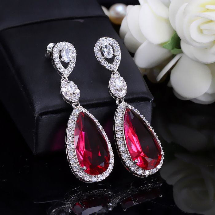 Factory Jewelry 44mm Brass CZ Teardrops Stud Earrings - Image 3