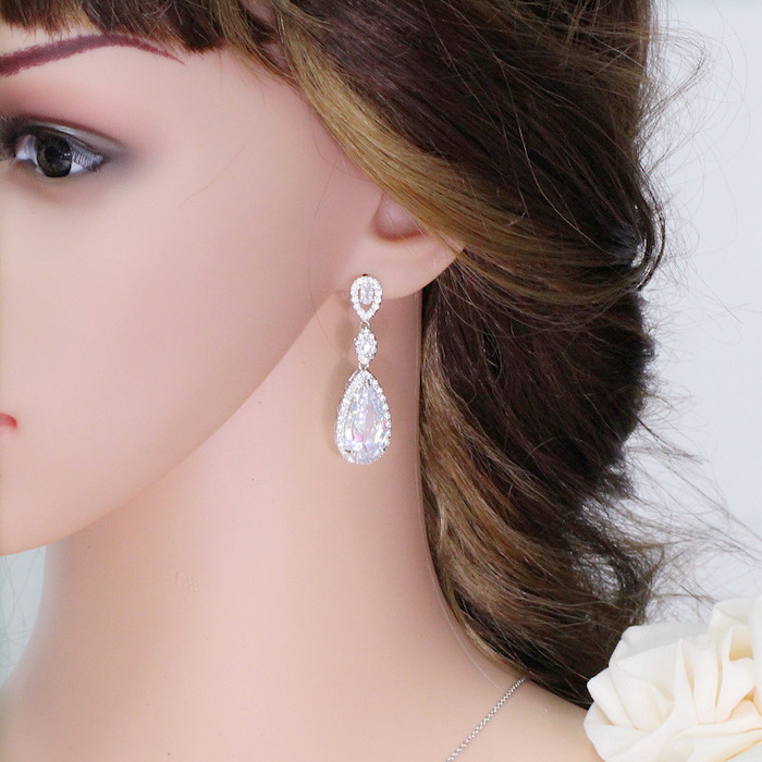 Factory Jewelry 44mm Brass CZ Teardrops Stud Earrings - Image 4