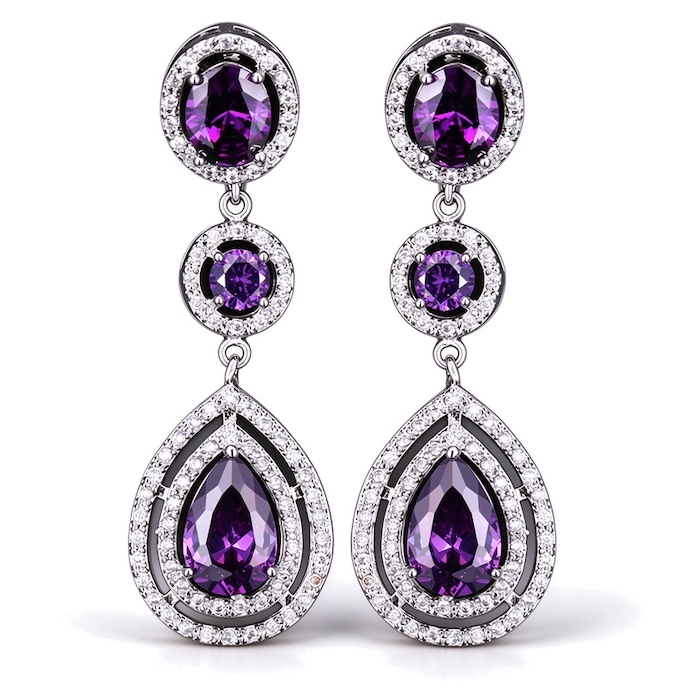 Factory Jewelry 50mm Brass Round CZ Teardrops Stud Earrings