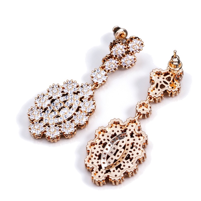 Factory Jewelry Brass 50mm Oval CZ Flowers Stud Earrings