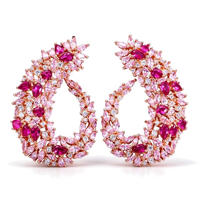 Factory Jewelry 42mm Brass Eye CZ Leaf Stud Earrings