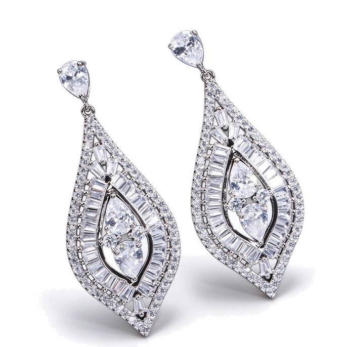 Factory Jewelry 5cm Brass CZ Eye Leaf Stud Earrings
