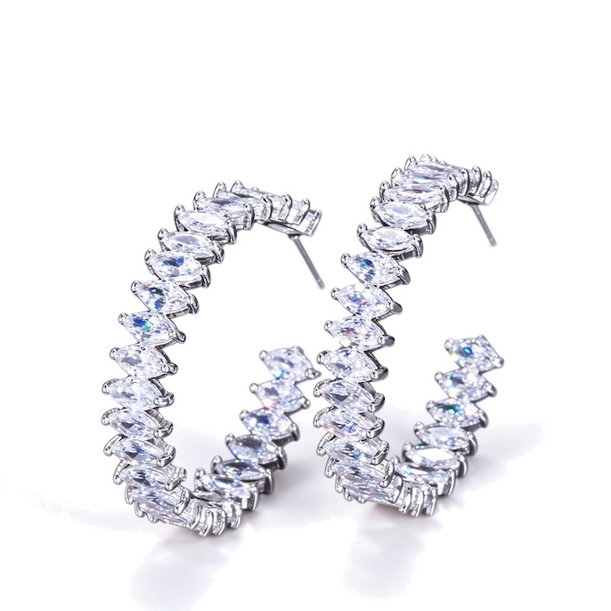 Factory Jewelry Brass White Eye CZ Cuff Stud Earrings