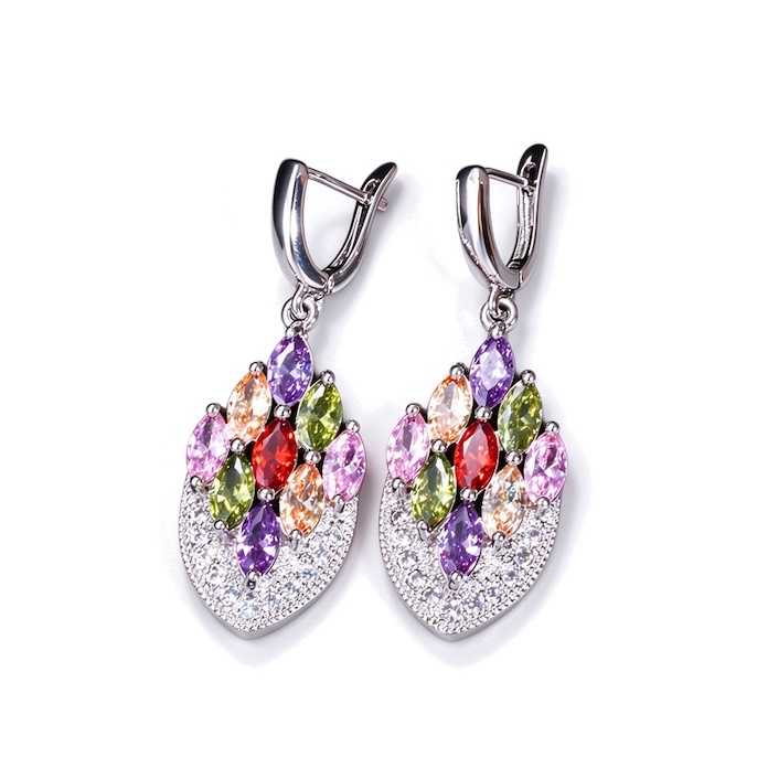 Factory Jewelry 4.5cm Brass Eye CZ Leaf Hoop Earrings