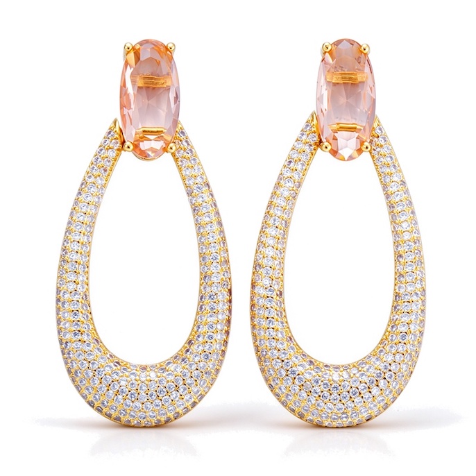 Factory Jewelry Brass Hollow Oval CZ Teardrop Stud Earrings