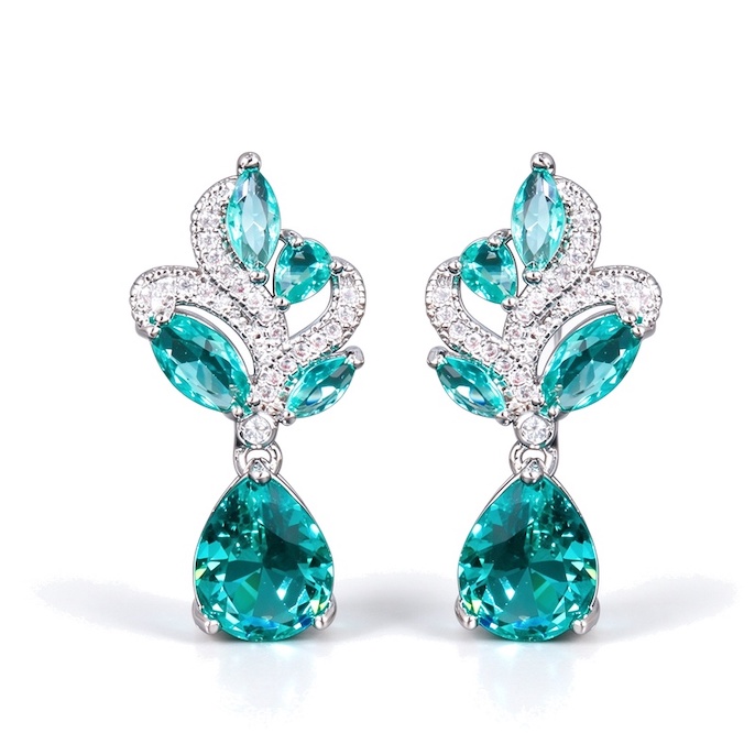 Factory Jewelry Brass CZ Teardrop Leaf Stud Earrings