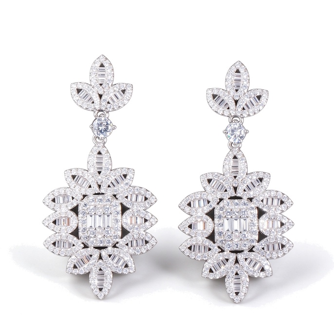 Factory Jewelry Brass Geometric CZ Leaf Stud Earrings
