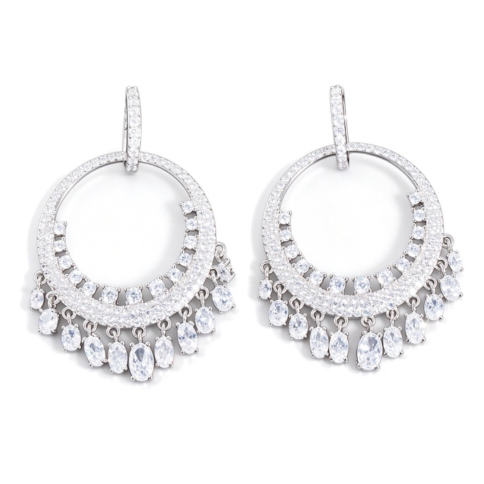 Factory Jewelry Brass Oval CZ Tassels Circle Stud Earrings