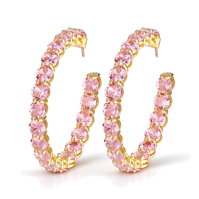 Factory Jewelry Brass Pink Color CZ Cuff Stud Earrings