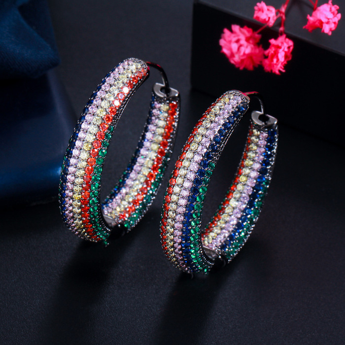Factory Jewelry Brass 35mm Colored CZ Circle Earrings - Image 3