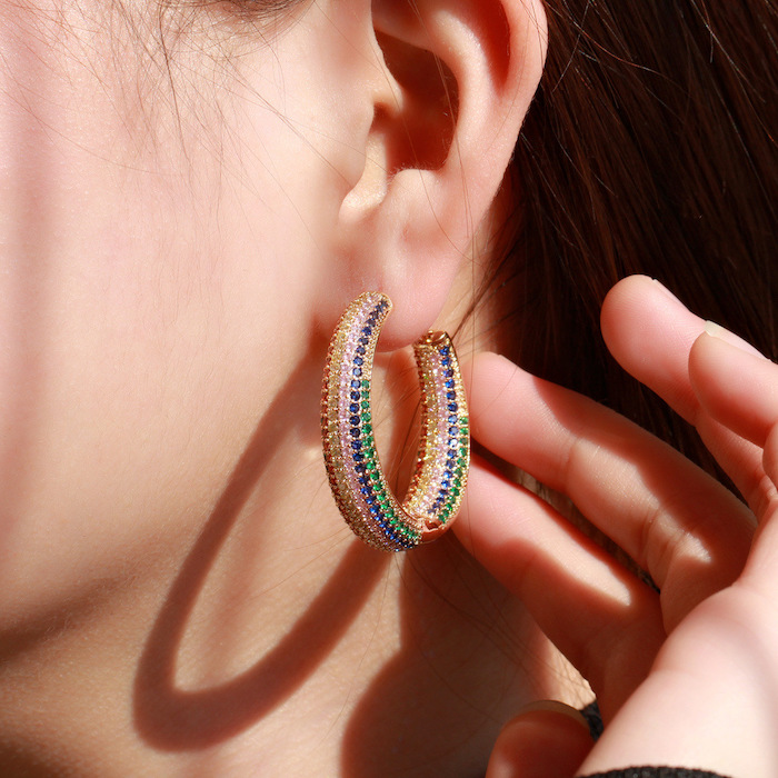 Factory Jewelry Brass 35mm Colored CZ Circle Earrings - Image 4