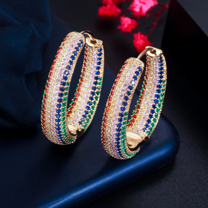 Factory Jewelry Brass 35mm Colored CZ Circle Earrings - Image 2