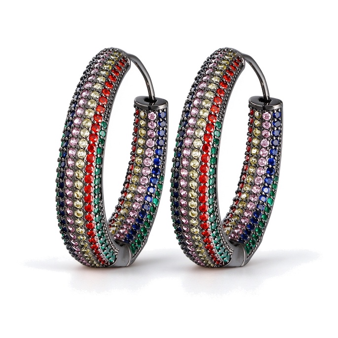 Factory Jewelry Brass 35mm Colored CZ Circle Earrings