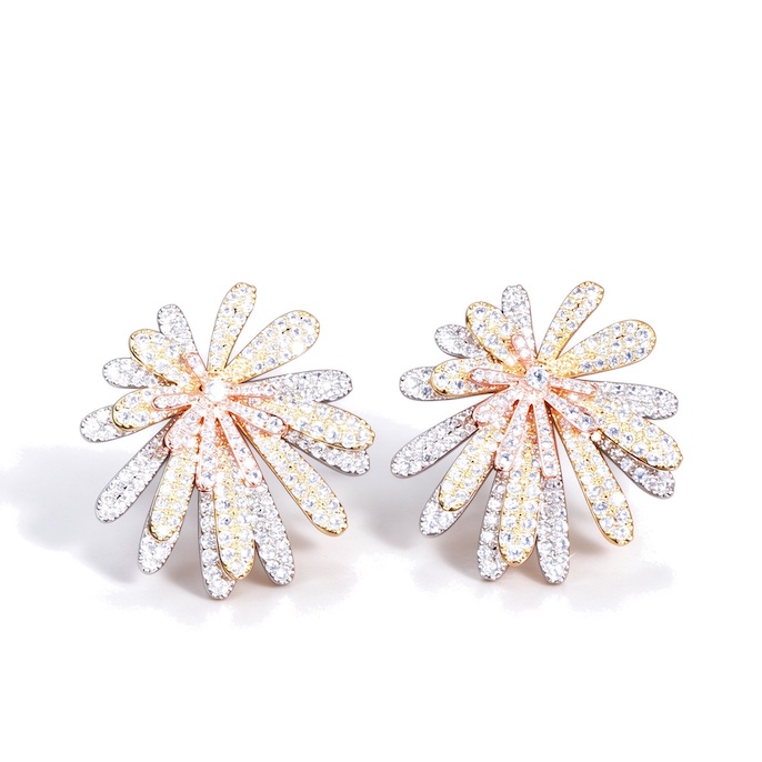 Factory Jewelry Brass 35mm CZ Flower Stud Earrings