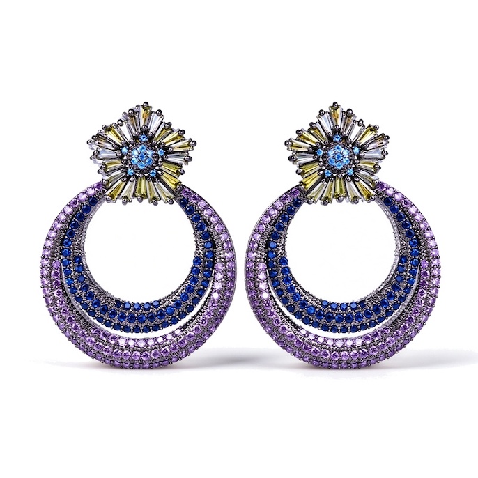 Factory Jewelry Brass Purple CZ Circle Flower Stud Earrings