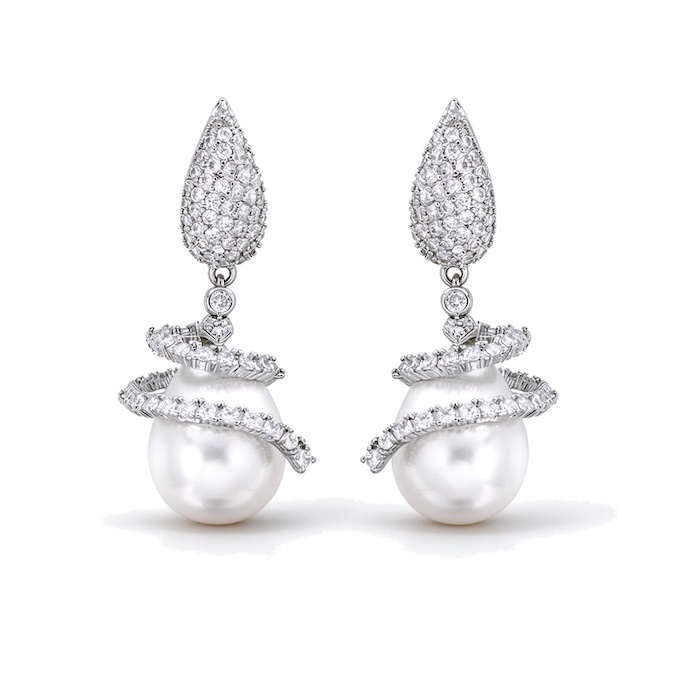 Factory Jewelry Brass White CZ Pearl Teardrop Stud Earrings