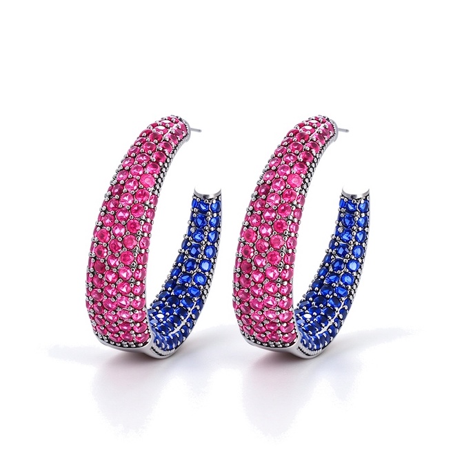 Factory Jewelry 35mm Brass Blue Red CZ Cuff Stud Earrings