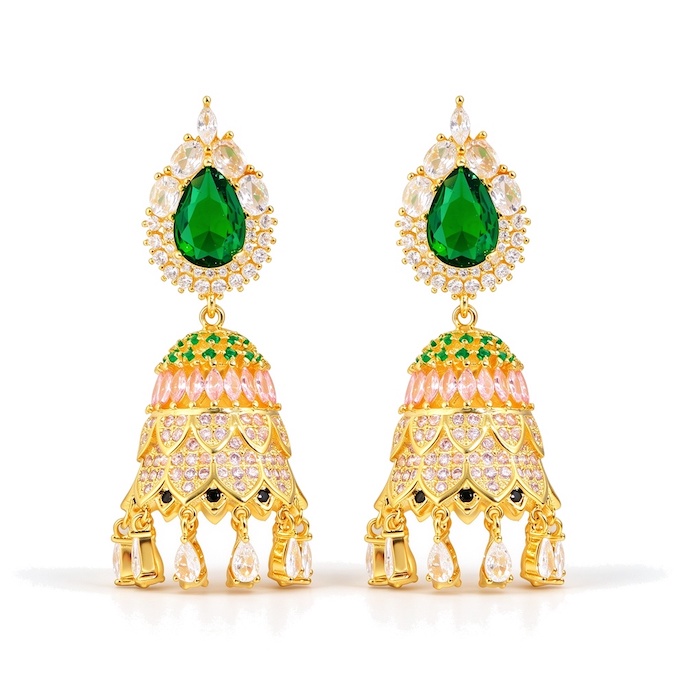Factory Jewelry Brass CZ Tassels Cage Hanging Stud Earrings