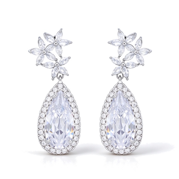 Factory Jewelry Brass Teardrop Stone Flowers Hanging Stud Earrings