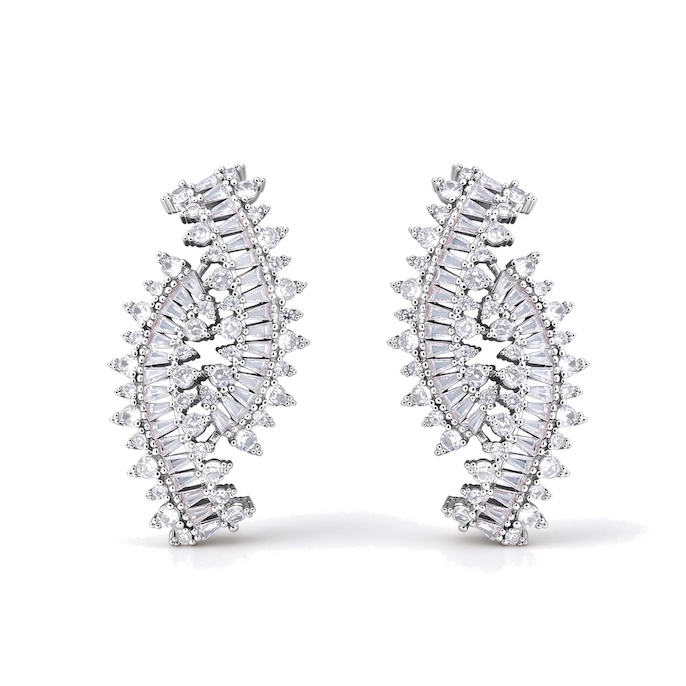 Factory Jewelry Brass White CZ Leaf Sticks Stud Earrings