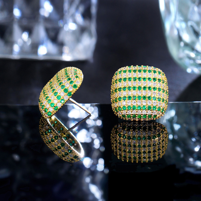 Factory Jewelry Brass 18mm Geometric CZ Stud Earrings - Image 2