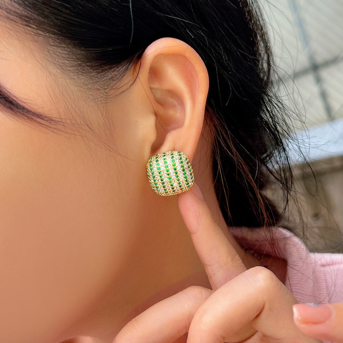 Factory Jewelry Brass 18mm Geometric CZ Stud Earrings - Image 3
