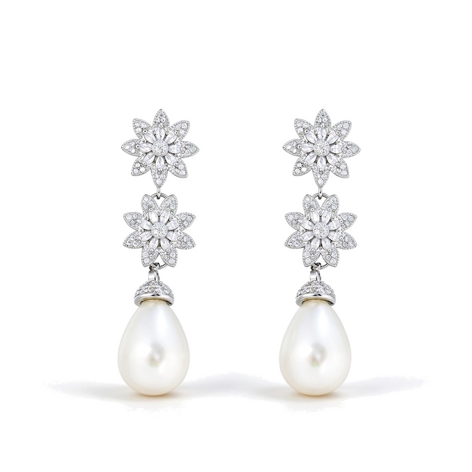 Wholesales Jewelry Brass Pearl CZ Sunflowers Stud Earrings