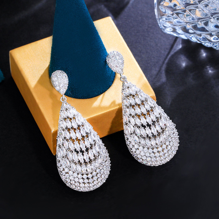 Wholesales Jewelry 55mm Brass Eye CZ Teardrop Stud Earrings - Image 2