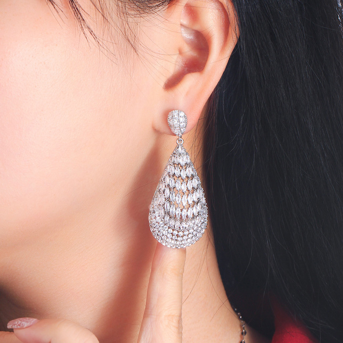 Wholesales Jewelry 55mm Brass Eye CZ Teardrop Stud Earrings - Image 3