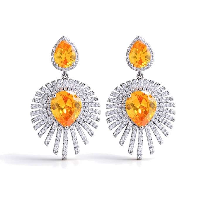 Wholesales Jewelry Brass Yellow Teardrop Diamonds Stud Earrings
