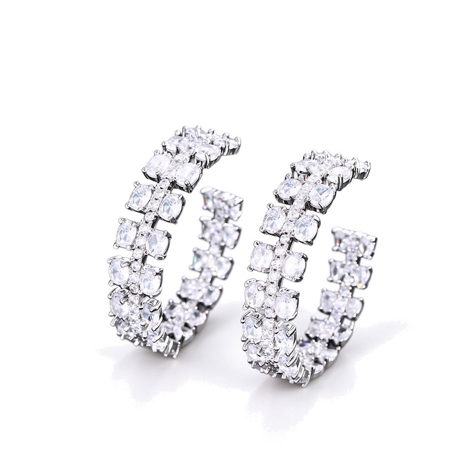Wholesales Brass 42mm White Square CZ Cuff Stud Earrings