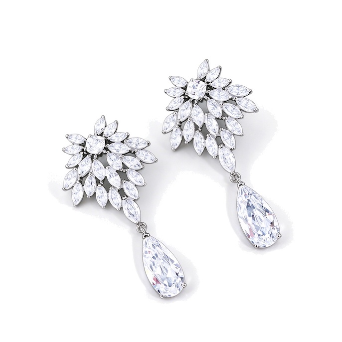 Wholesales Brass Teardrop Eye CZ Leaves Stud Earrings