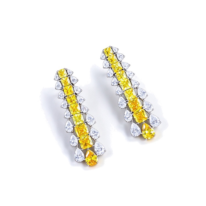 Wholesales Brass Yellow Teardrop CZ Stick Stud Earrings
