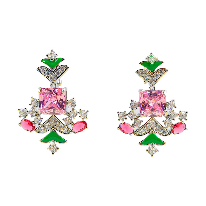 Brass Jewelry Hollow Geometric Stone Leaf Stud Earrings